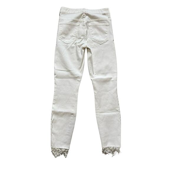 Mother High Waisted Looker Ankle Fray Jeans Glass Slipper White Lace Trim Sz 25 - Picture 3 of 10
